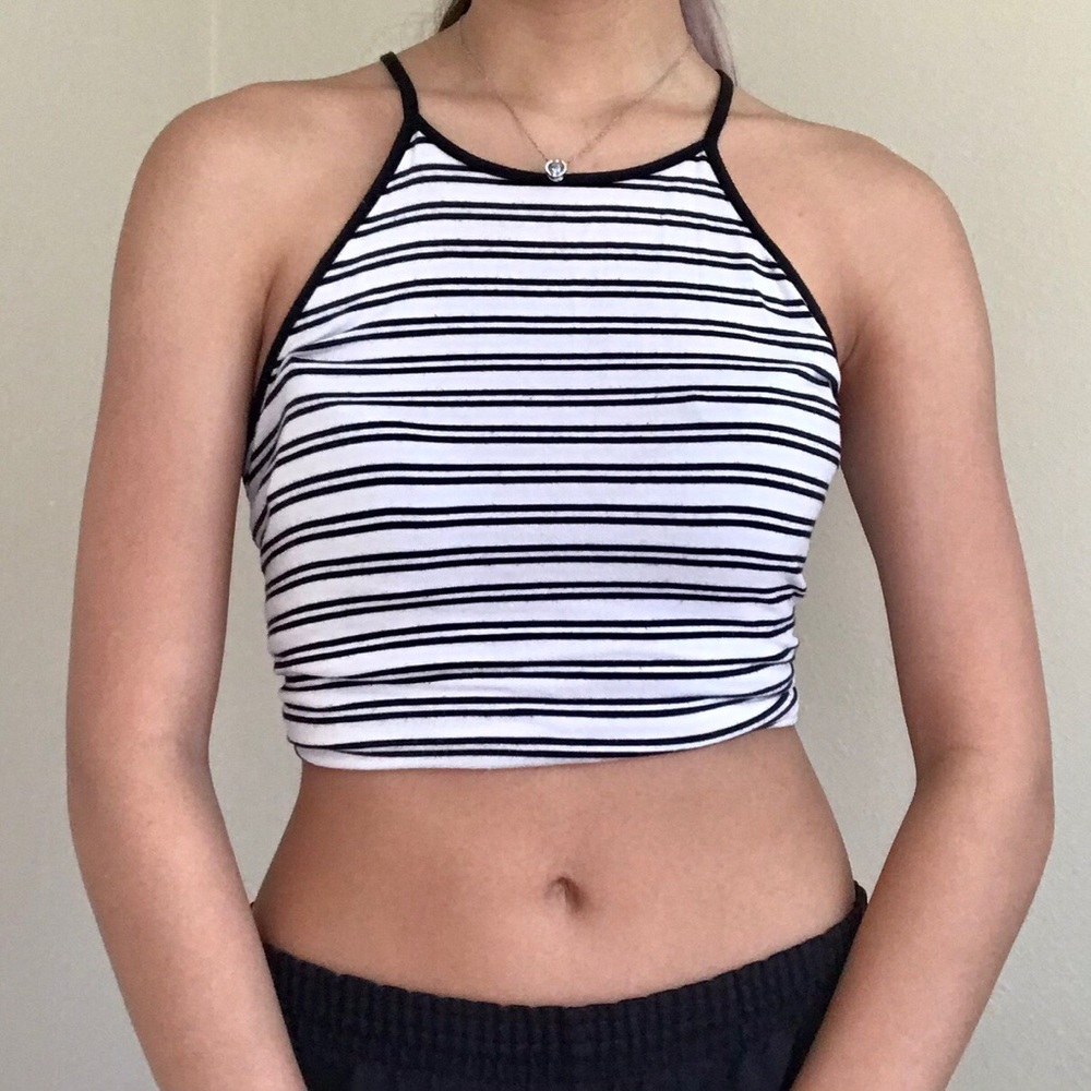 Black and white striped halter top